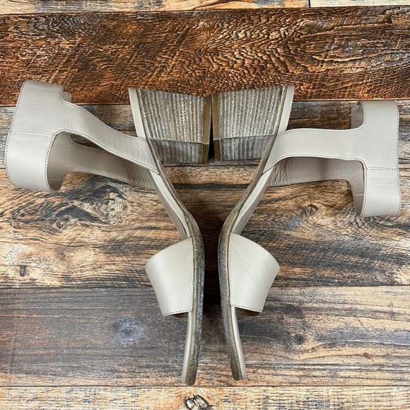 VINCE Josslyn Nude Leather Wooden Block Heel Sandals Ankle Strap Women's 8.5 - Picture 8 of 10